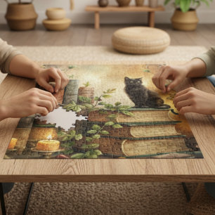 Betoverde Zwarte Kat Bibliotheek Legpuzzel