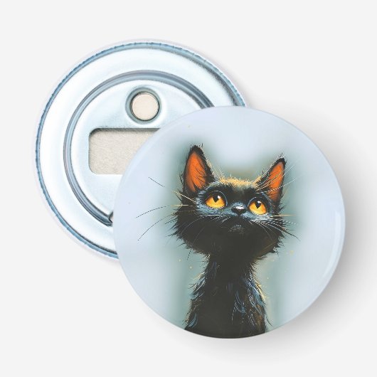Betoverde zwarte kat button flesopener (Voorkant)