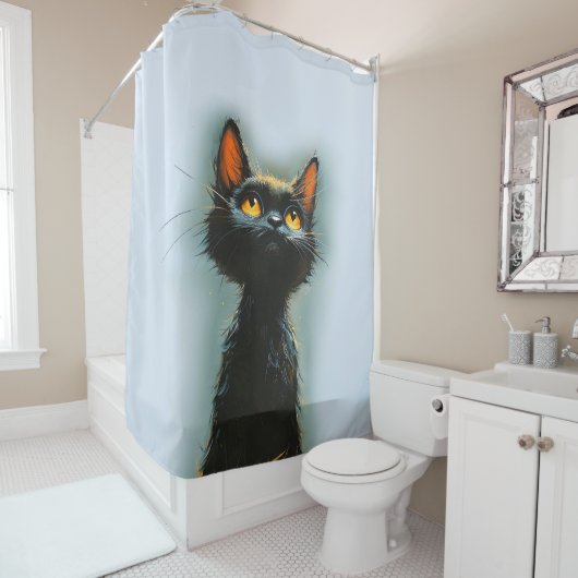 Betoverde zwarte kat douchegordijn (In situ)