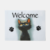 Betoverde zwarte kat en pootafdrukken welkom deurmat (Voorkant)