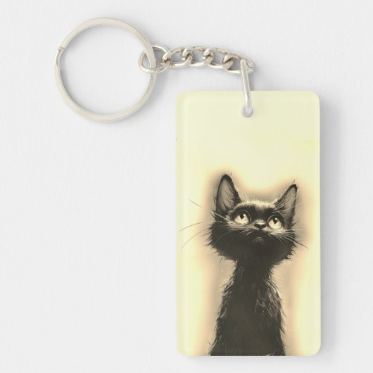 Betoverde Zwarte Kat Gouden Sleutelhanger (Voorkant)