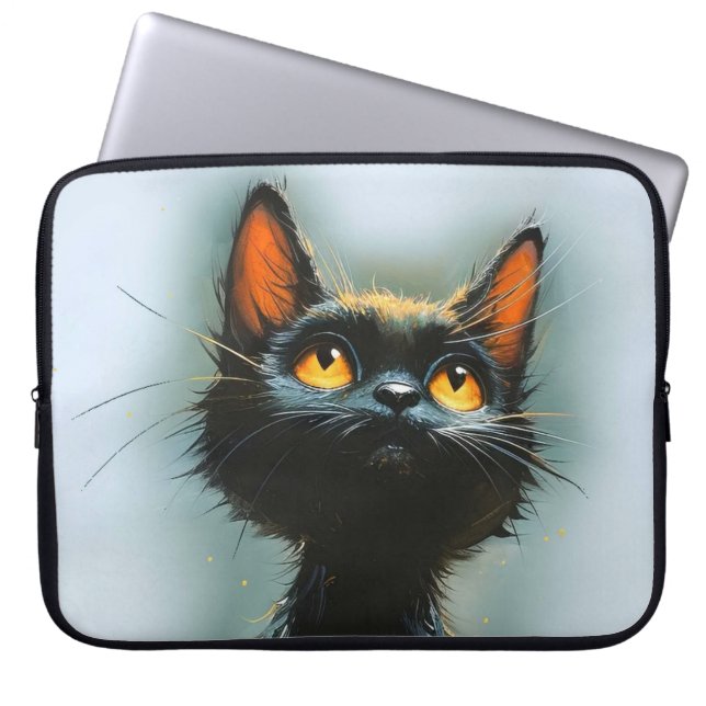 Betoverde zwarte kat laptop sleeve (Voorkant)