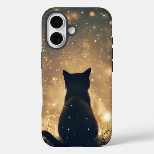 Betoverde Zwarte Kat Met Vuurvliegjes Kunstwerk Case-Mate iPhone Case (Achterkant)