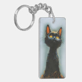 Betoverde zwarte kat sleutelhanger (Voorkant Links)