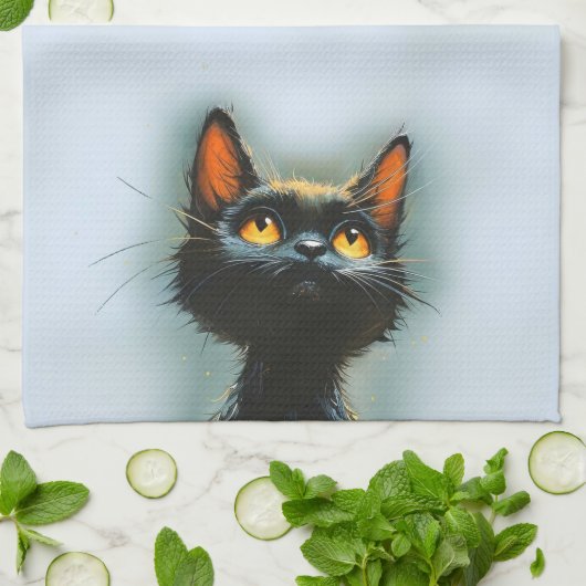 Betoverde zwarte kat theedoek (Gevouwen)