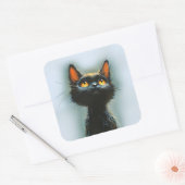 Betoverde zwarte kat vierkante sticker (Envelop)