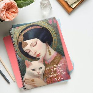 Betoverend Art Deco Portret van een Dame in Roze Notitieboek