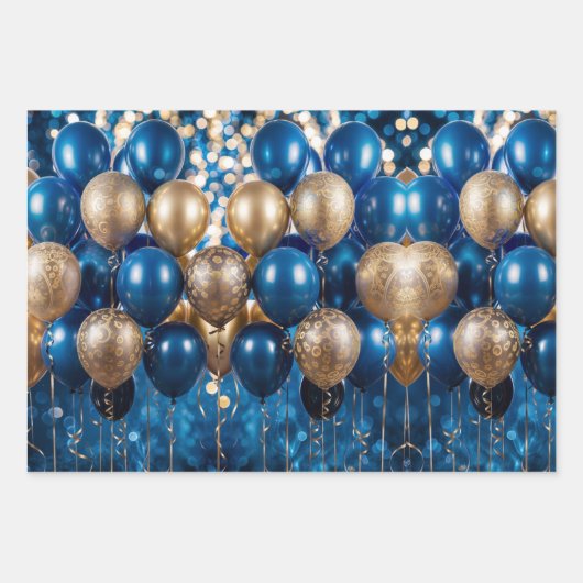 Betoverend blauw en goud cadeaupapier (Voorkant 3)