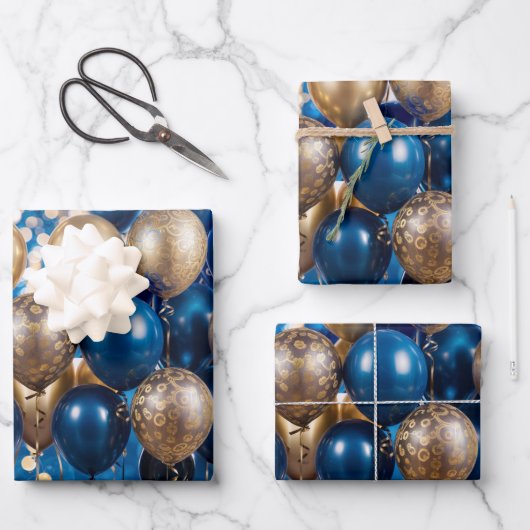 Betoverend blauw en goud cadeaupapier (Voorkant)