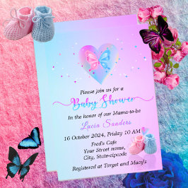 Betoverend blauw & roze vlinder Baby shower Kaart