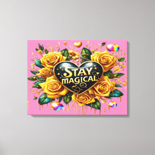 Betoverend boeket van gouden Rozen en hart24x18 Canvas Afdruk