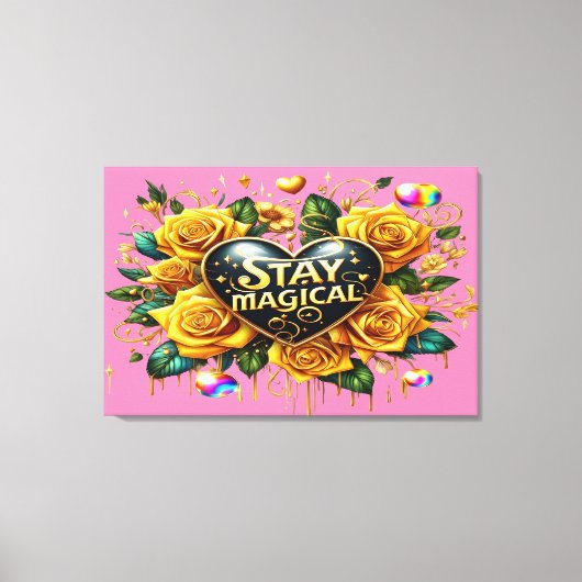 Betoverend boeket van gouden Rozen en hart36x24 Canvas Afdruk (Voorkant)