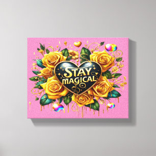 Betoverend boeket van gouden Rozen en hart 10x8 Canvas Afdruk