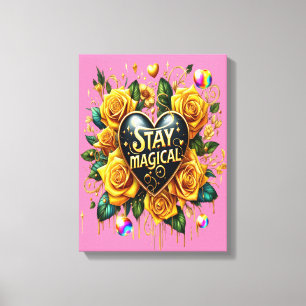 Betoverend boeket van gouden Rozen en hart 12x16 Canvas Afdruk