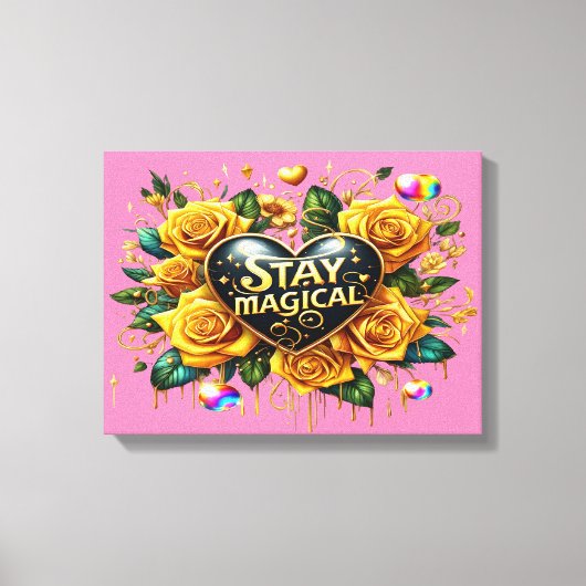 Betoverend boeket van gouden Rozen en hart 16x12 Canvas Afdruk (Voorkant)