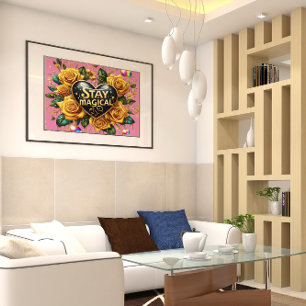 Betoverend boeket van gouden Rozen en hart 16x12 Poster