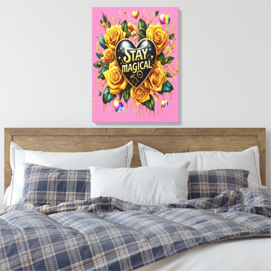 Betoverend boeket van gouden Rozen en hart 18x24 Canvas Afdruk (Insitu (Slaapkamer))