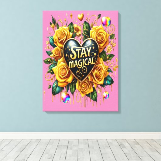 Betoverend boeket van gouden Rozen en hart 18x24 Canvas Afdruk (Insitu (Houten vloer))