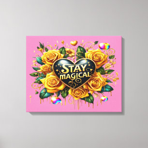 Betoverend boeket van gouden Rozen en hart 20x16 Canvas Afdruk