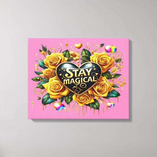 Betoverend boeket van gouden Rozen en hart 20x16 Canvas Afdruk (Voorkant)