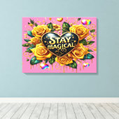 Betoverend boeket van gouden Rozen en hart 24x18 Canvas Afdruk (Insitu (Houten vloer))