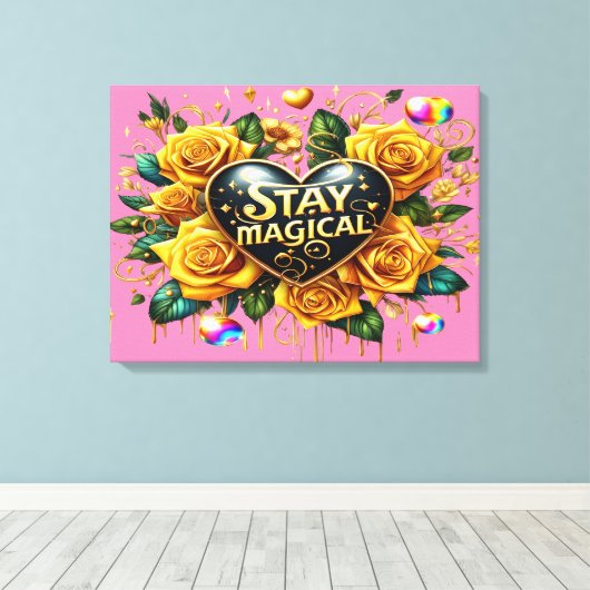 Betoverend boeket van gouden Rozen en hart 24x18 Canvas Afdruk (Insitu (Houten vloer))