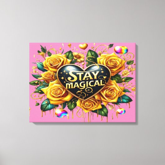 Betoverend boeket van gouden Rozen en hart 24x18 Canvas Afdruk (Voorkant)