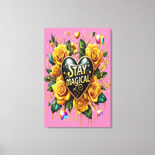 Betoverend boeket van gouden Rozen en hart 24x36 Canvas Afdruk