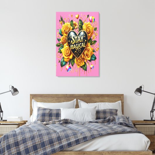 Betoverend boeket van gouden Rozen en hart 24x36 Canvas Afdruk (Insitu (Slaapkamer))