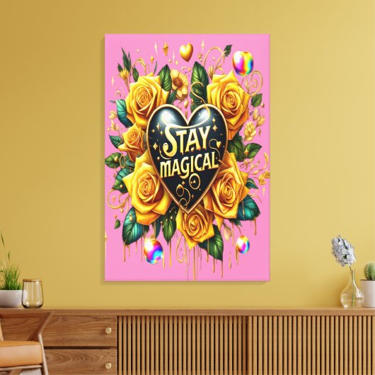 Betoverend boeket van gouden Rozen en hart 24x36 Canvas Afdruk (Insitu (Woonkamer))