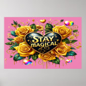 Betoverend boeket van gouden Rozen en hart 36x24 Poster (Voorkant)