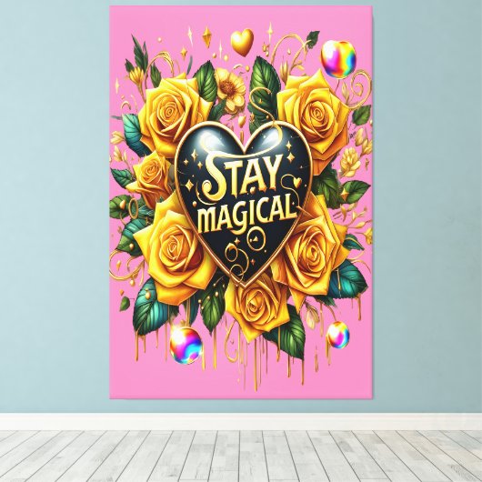 Betoverend boeket van gouden Rozen en hart 40x60 Canvas Afdruk (Insitu (Houten vloer))