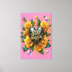 Betoverend boeket van gouden Rozen en hart 40x60 Canvas Afdruk