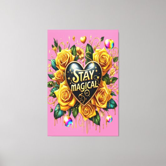 Betoverend boeket van gouden Rozen en hart 40x60 Canvas Afdruk (Voorkant)