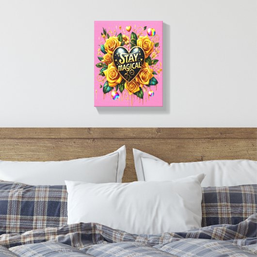 Betoverend boeket van gouden Rozen en hart 8x10 Canvas Afdruk (Insitu (Slaapkamer))