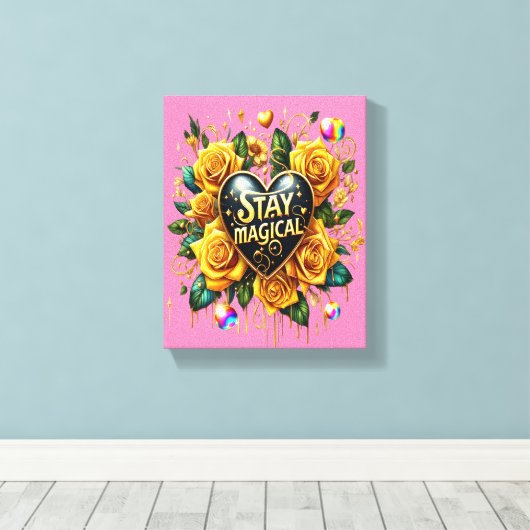 Betoverend boeket van gouden Rozen en hart 8x10 Canvas Afdruk (Insitu (Houten vloer))