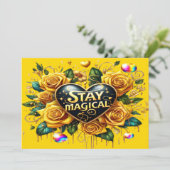 Betoverend boeket van gouden Rozen en hart Bedankkaart (Staand voorkant)