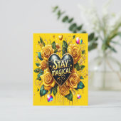 Betoverend boeket van gouden Rozen en hart Briefkaart (Staand voorkant)