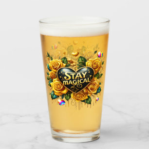 Betoverend boeket van gouden Rozen en hart Glas