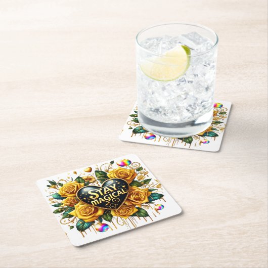 Betoverend boeket van gouden Rozen en hart Kartonnen Onderzetters (Insitu)