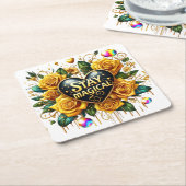 Betoverend boeket van gouden Rozen en hart Kartonnen Onderzetters (Schuin)