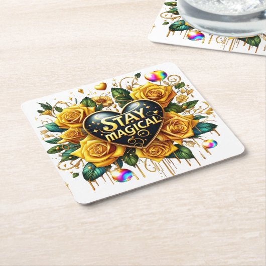 Betoverend boeket van gouden Rozen en hart Kartonnen Onderzetters (Schuin)