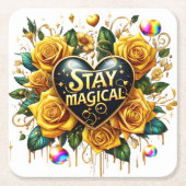 Betoverend boeket van gouden Rozen en hart Kartonnen Onderzetters (Voorkant)