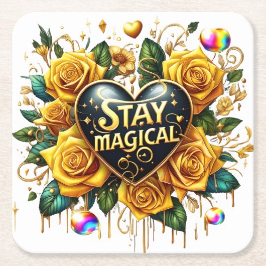 Betoverend boeket van gouden Rozen en hart Kartonnen Onderzetters (Voorkant)