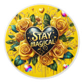 Betoverend boeket van gouden Rozen en hart Keramische Knop (Voorkant)