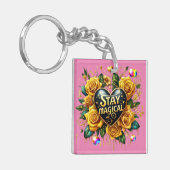 Betoverend boeket van gouden Rozen en hart Sleutelhanger (Voorkant Links)