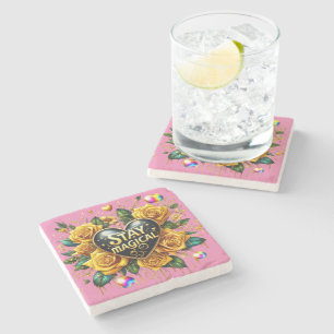 Betoverend boeket van gouden Rozen en hart Stenen Onderzetter