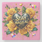 Betoverend boeket van gouden Rozen en hart Stenen Onderzetter (Voorkant)