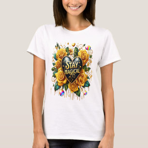 Betoverend boeket van gouden Rozen en hart T-shirt