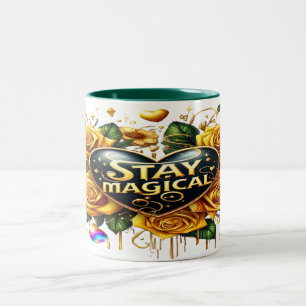 Betoverend boeket van gouden Rozen en hart Tweekleurige Koffiemok